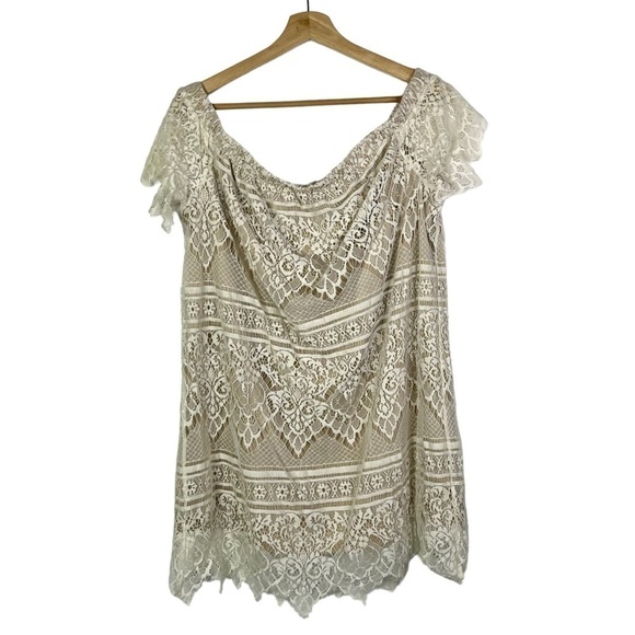 Rue 21 Cream Lace Off Shoulder Short Sleeve Mini Dress XL - Picture 1 of 3